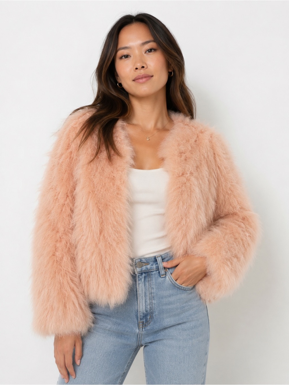 UNIQUE Patty Kim Pink Feathered Fur Coat XS